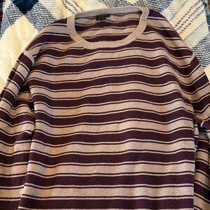 J. Crew Men's Striped Purple and Cream Crewneck Sweater